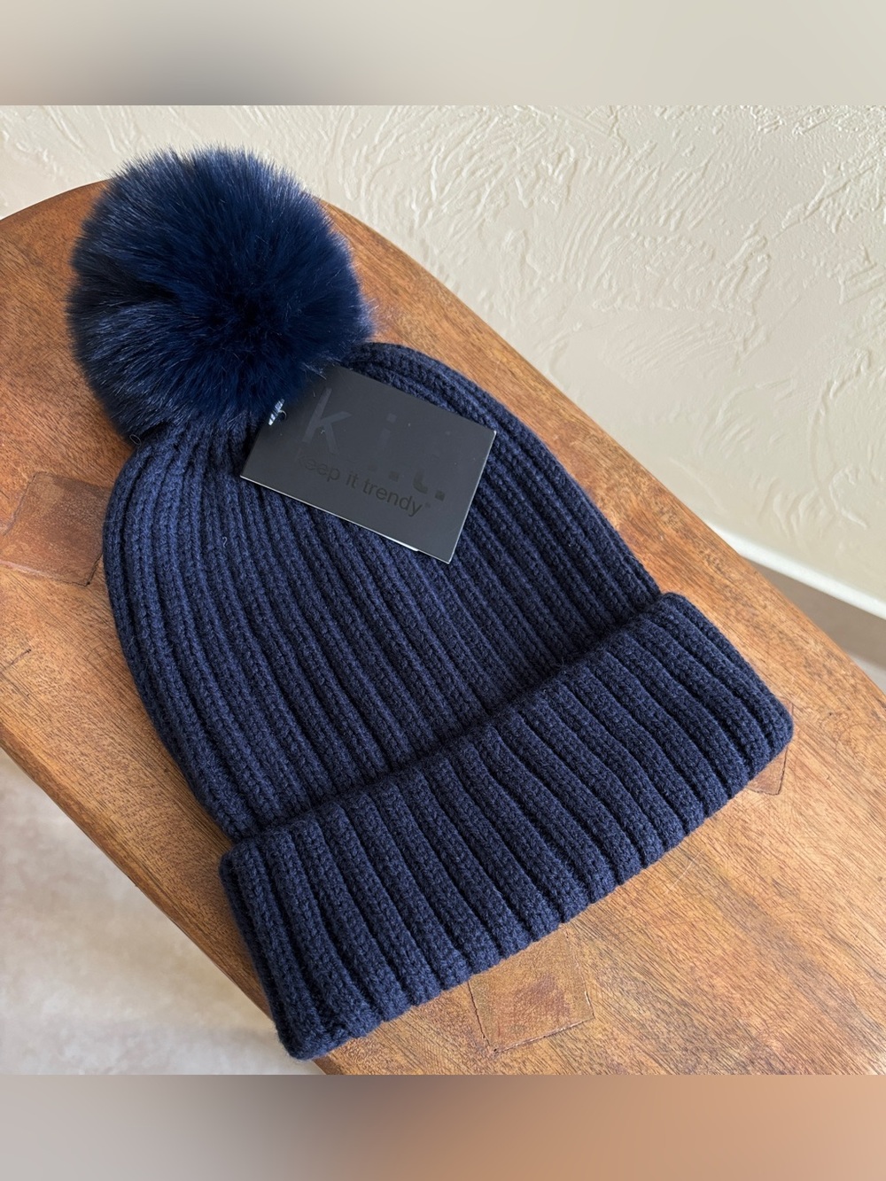 K.I.T. Keep It Trendy -Igloo Pom Pom Beanie - Acrylic and Faux Fur - NWT